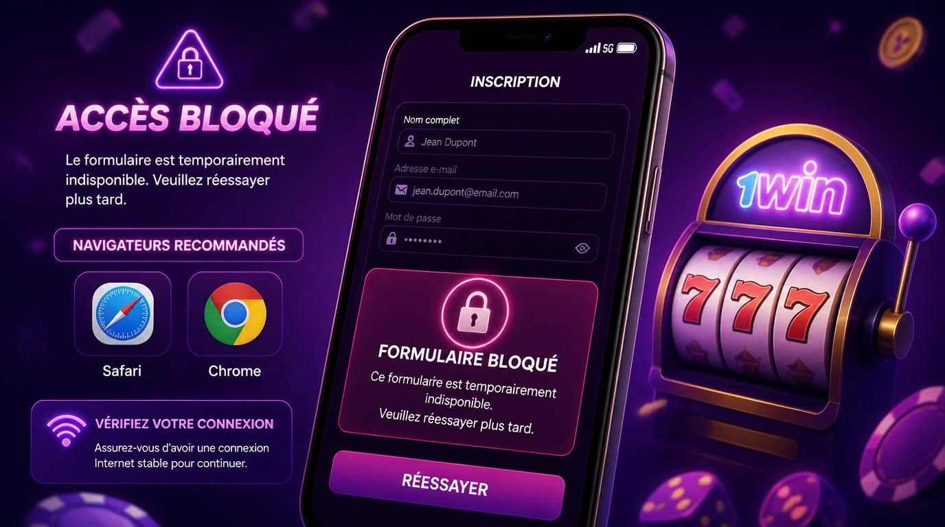  Écran mobile avec formulaire bloqué et icône d’erreur réseau 