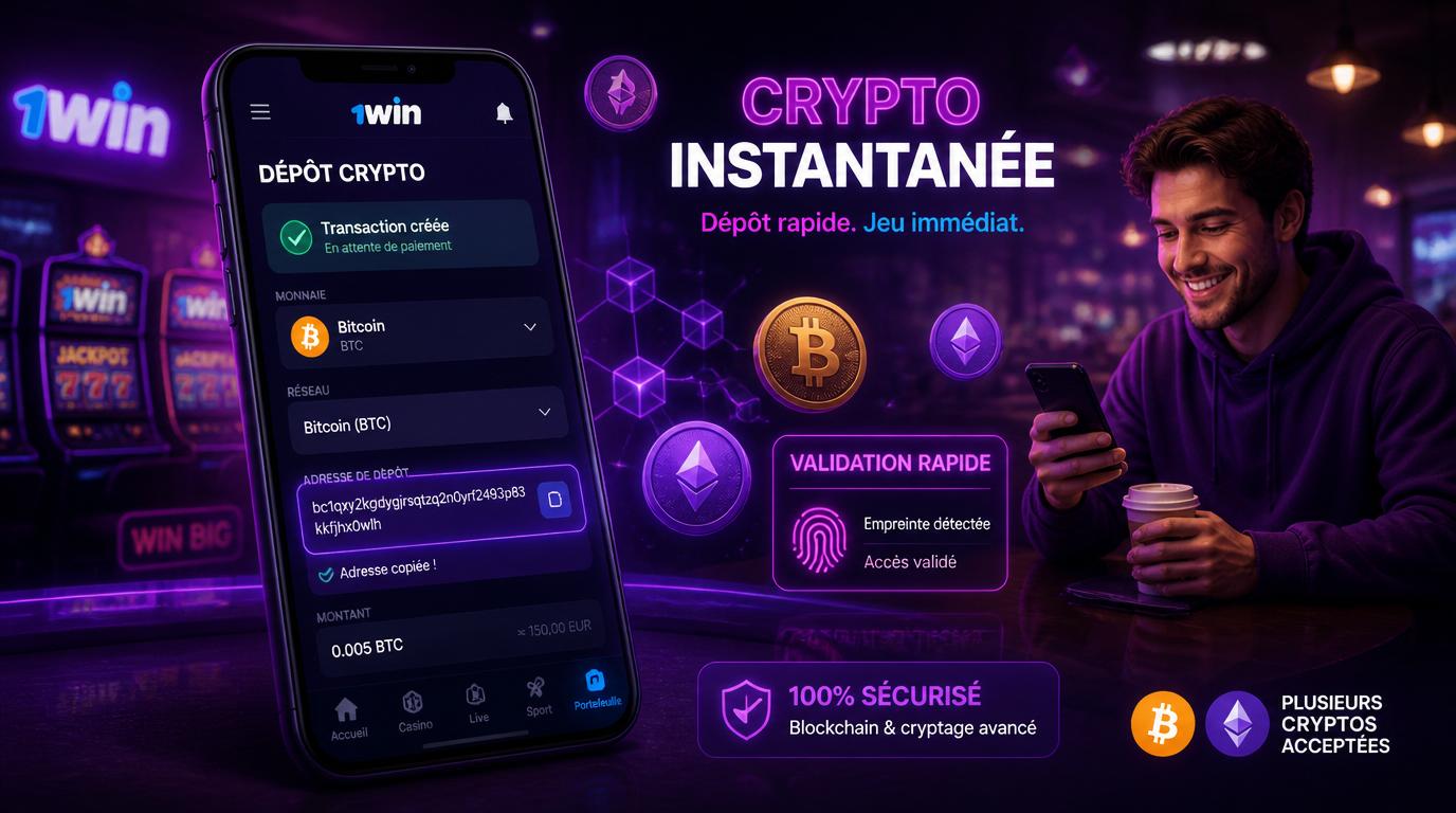 Dépôt crypto rapide depuis mobile avec validation biométrique sur 1Win Casino 