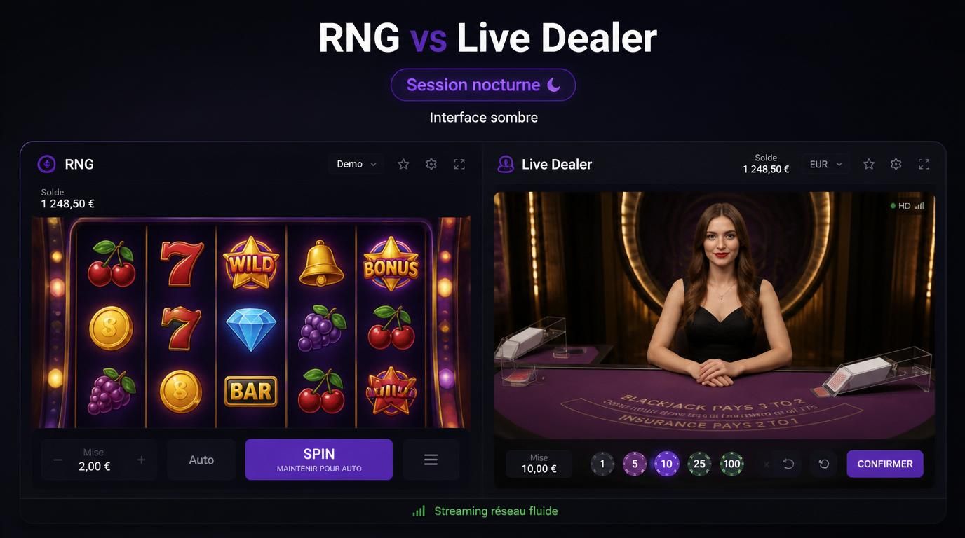 Comparatif RNG et Live Dealer sur casino 1win 